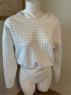 Windsor White Rhinestone Embellished Hoodie Sweatshirt Size S